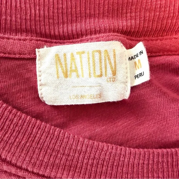 Nation LTD Los Angeles Martine Midi Dress Short Sleeve Tiered Pink 100% Cotton M - Picture 7 of 8
